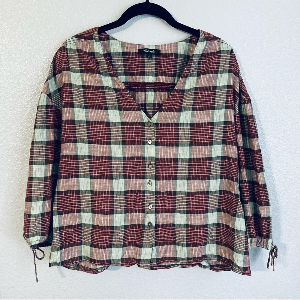 Madewell Tartan Plaid Vneck Button Down Shirt Sz S